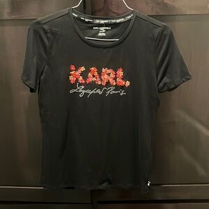Karl Lagerfeld Embellished floral T Shirt